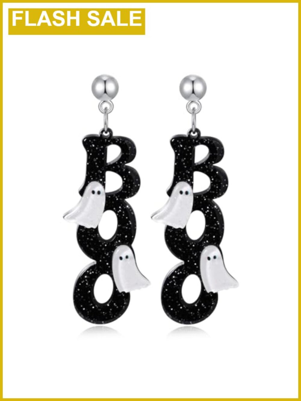 BOO Ghost Dangle Earrings Acrylic Stainless Steel Post Halloween Jewelry